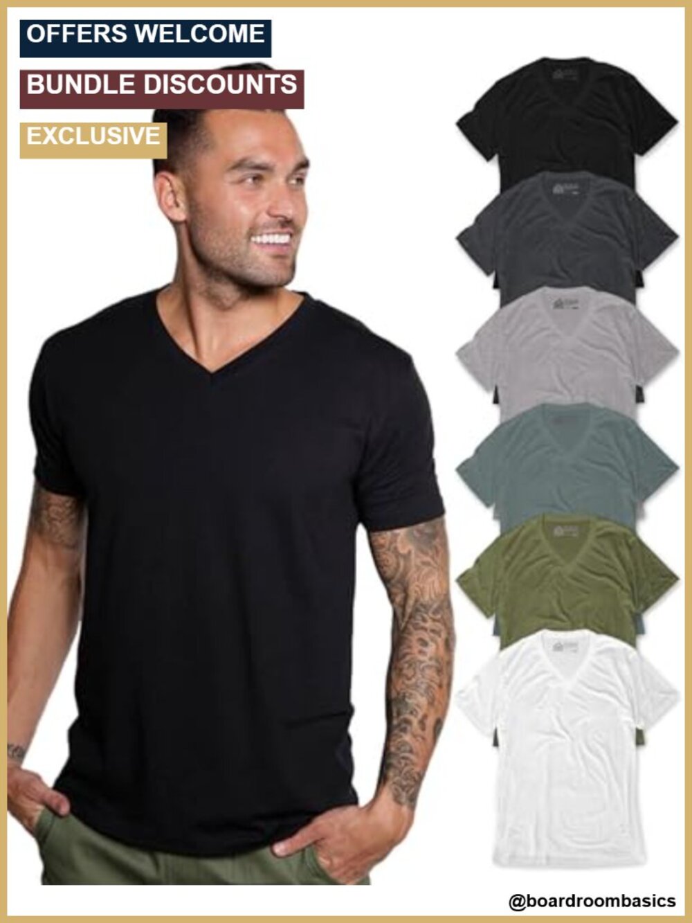 Men's V-Neck Tee Soft Cotton Fitted Short Sleeve Undershirt